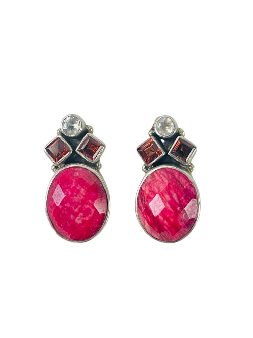 Nicky Butler Sterling Silver Faceted Ruby Red Corundum Multi-Stone Earrings